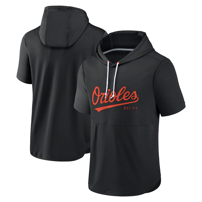 Men's Baltimore Orioles Black Sideline Training Hooded Performance T-Shirt